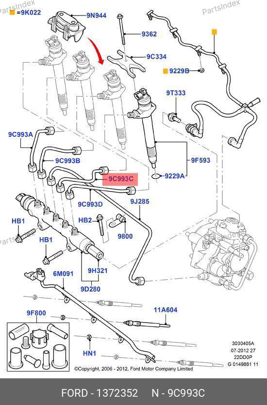 Трубка 3 форсунки ЕВРО4 C1Q 9C993 CB — FORD 1372352 — 1372352