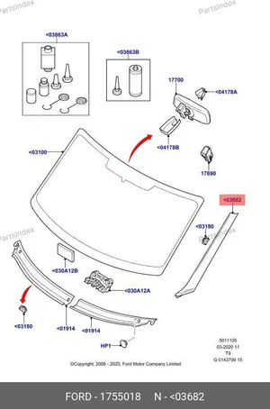 Молдинг стекла лобового (левый) 6C11 V03683 AHYYGY — Ford 1755018 — 1755018