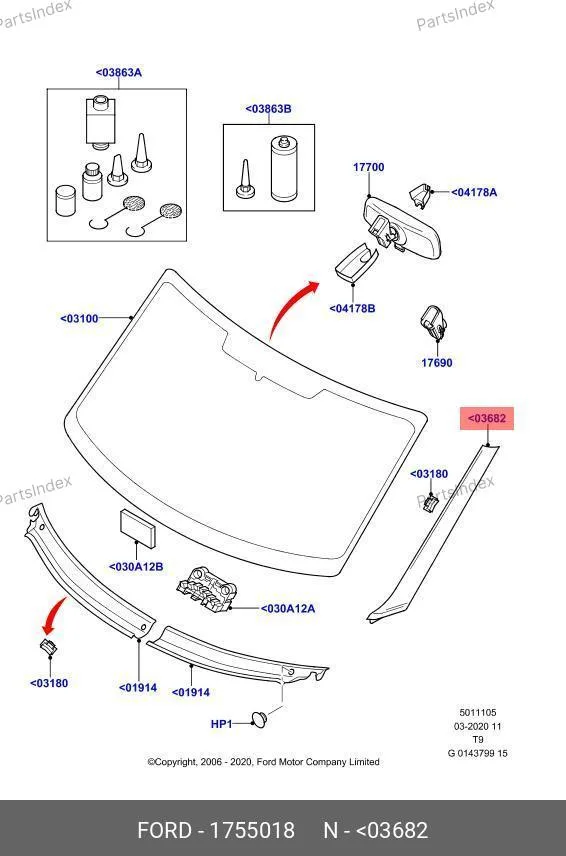 Молдинг стекла лобового (левый) 6C11 V03683 AHYYGY — Ford Transit 1755018 — 1755018