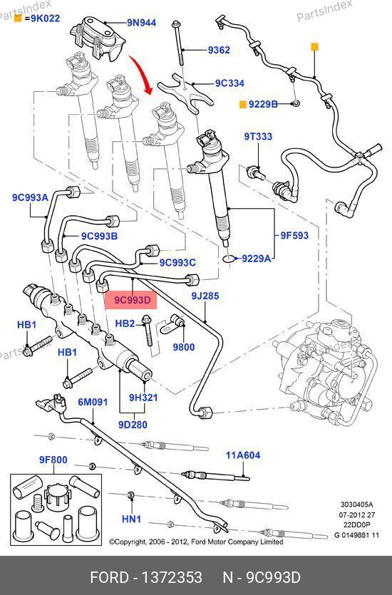Трубка 4 форсунки ЕВРО4 6C1Q 9C993 DB — FORD 1372353 — 1372353