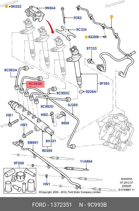 Трубка 2 форсунки ЕВРО4 6C1Q 9C993 BB — FORD 1372351 — 1372351