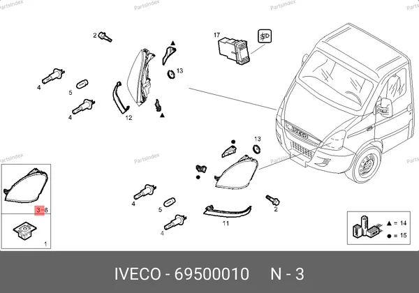 Фара 06> Daily (правая, прямоугольная фишка,шасси) 69500010 IVECO — 69500010