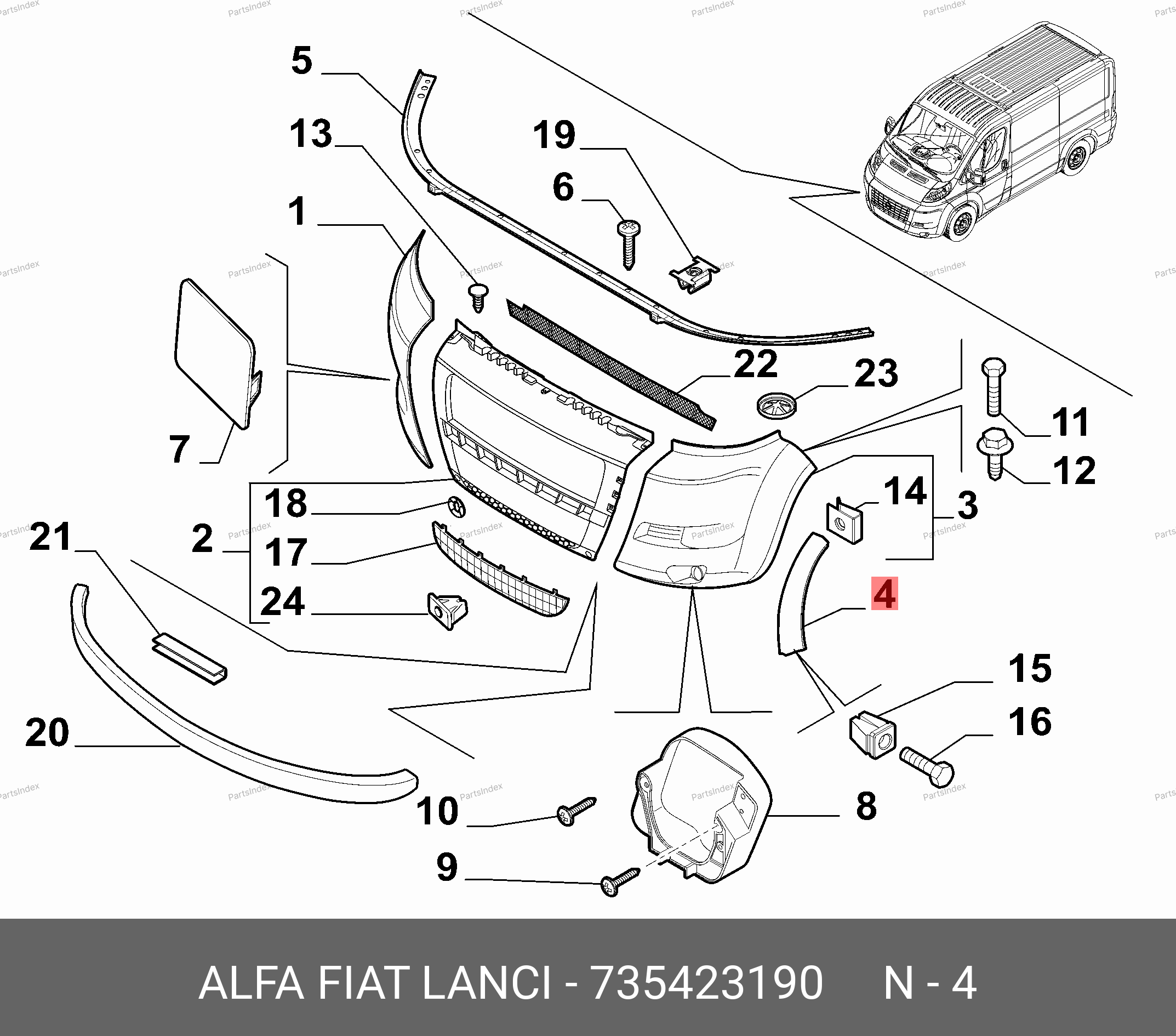 Молдинг переднего бампера правый — FIAT 735423190 — 735423190