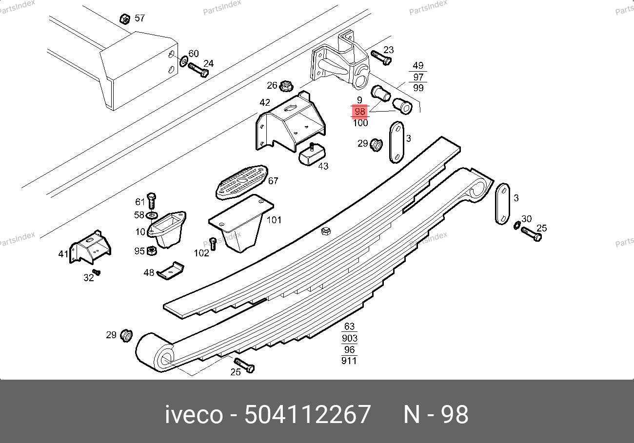 Сайлентблок рессоры задний 65с-70с (к-кт: втулка (палец) + 2 половинки) 504112267 IVECO — 504112267