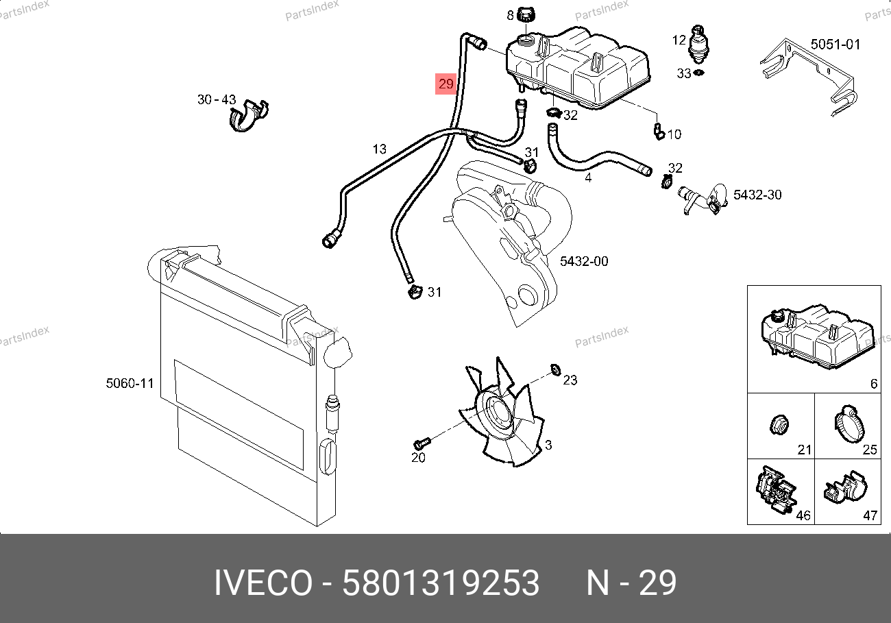 Патрубок (трубка) расширительного бачка, верхний — IVECO 5801319253 — 5801319253