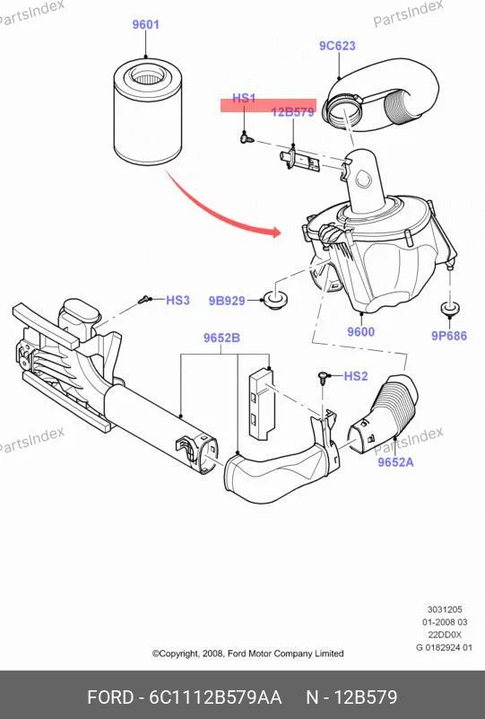 Датчик расхода воздуха Датчик массового расхода воздуха Ford Transit (Евро-4) 6C11 12B579 AA FORD — 6C11 12B579 AA