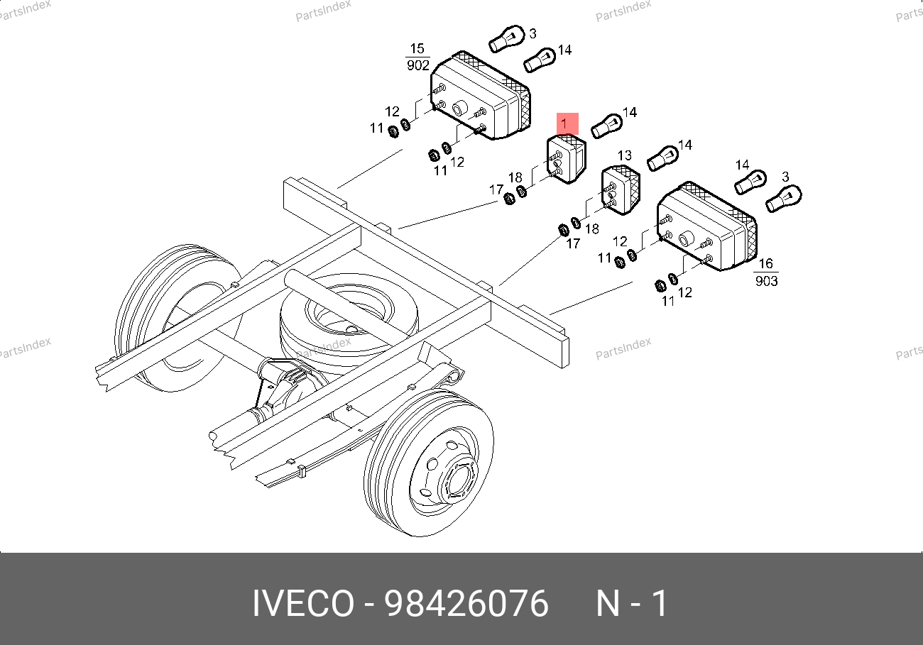 Фонарь номерного знака правый (шасси) — IVECO 98426076 — 98426076