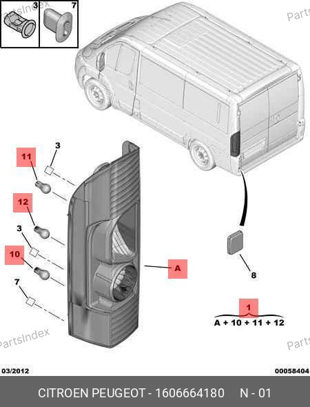 Фонарь задний правый с платой (Евро-4; -5) — PEUGEOT / CITROËN 1606664180 — 1606664180