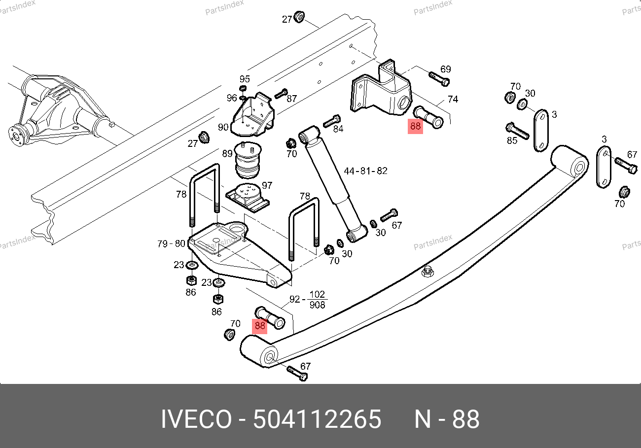 Сайлентблок рессоры задний 35с-50с (к-кт: втулка (палец) + 2 половинки) — IVECO 504112265 — 504112265