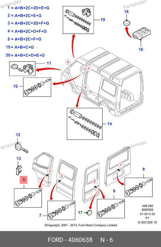 Личинка замка пассажирской двери (с ключом) YC15 V220K51 CA — FASE 11-340-027 4060638 — 11-340-027 4060638