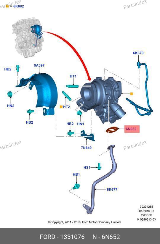 Прокладка трубки турбонагнетателя 4R8Q 6N652 AA — JMC 1331076 — 1331076
