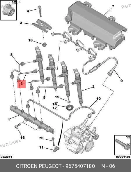 Трубка топливная Peugeot Boxer (форсунка-рампа, Евро-5) 9675407180 PEUGEOT / CITROËN — 9675407180