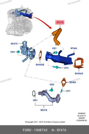 Шланг от егр к охладителю 125-155 — Ford 1908743 — 1908743