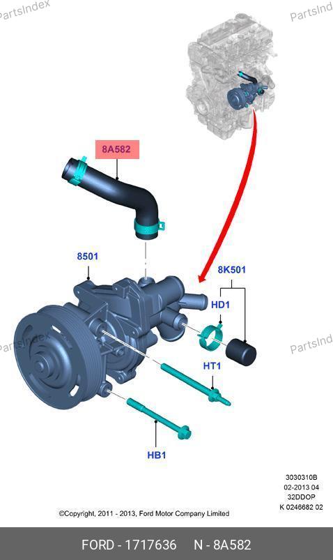 Шланг патрубок от помпы перепускной 125-155 TR > 14 BK3Q 8A582-AA — FORD 1717636 — 1717636