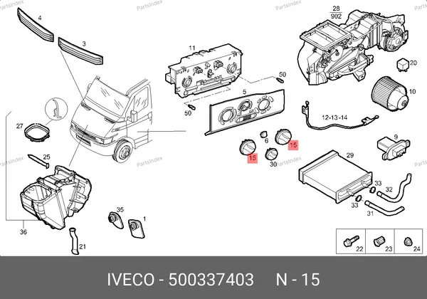 Ручка переключателя отопителя Iveco Daily (1999-2006 г.в.) 500337403 IVECO — 500337403