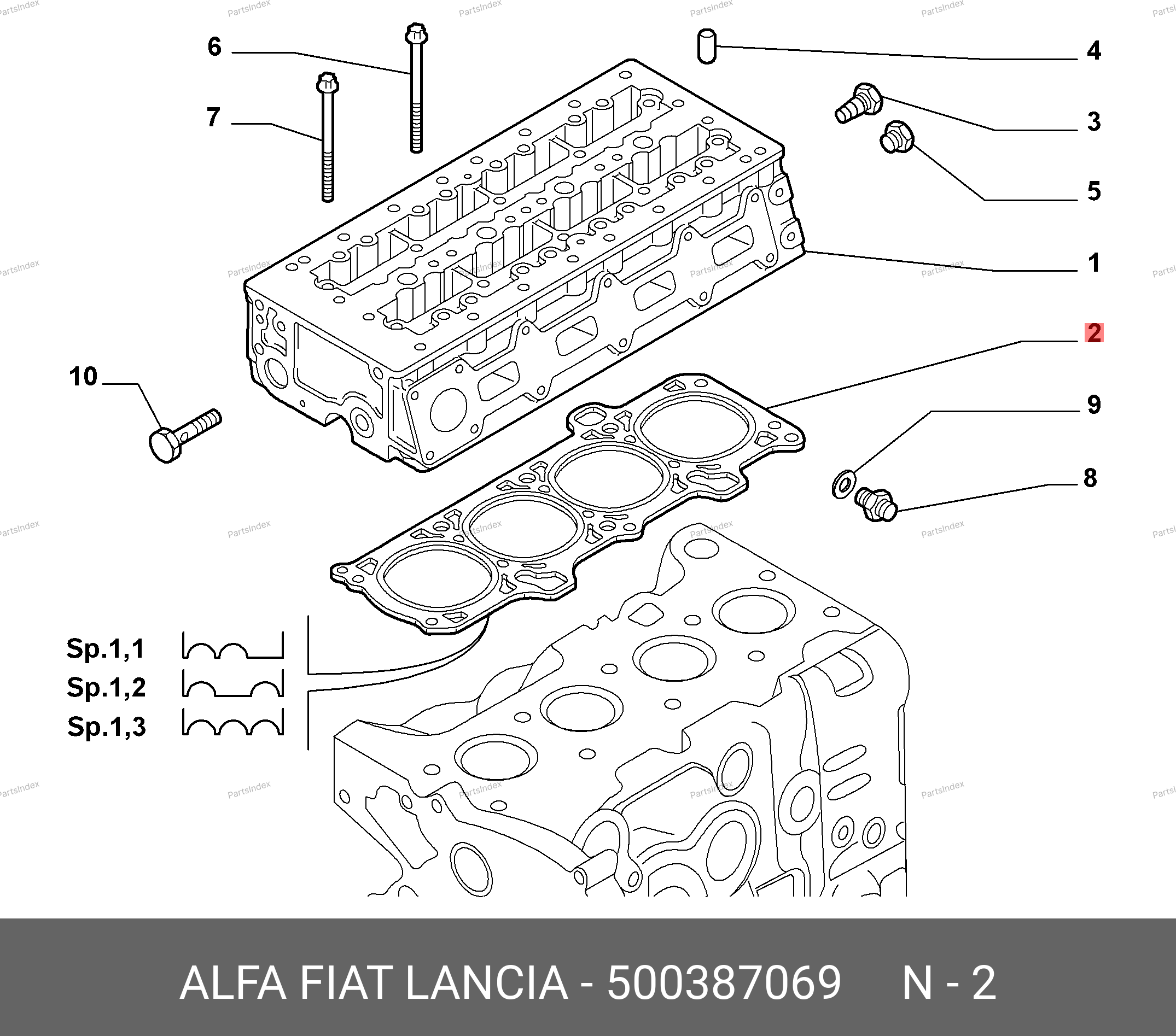 Прокладка ГБЦ (Fiat 2,3) (1,3 мм) — 500387069 — 500387069