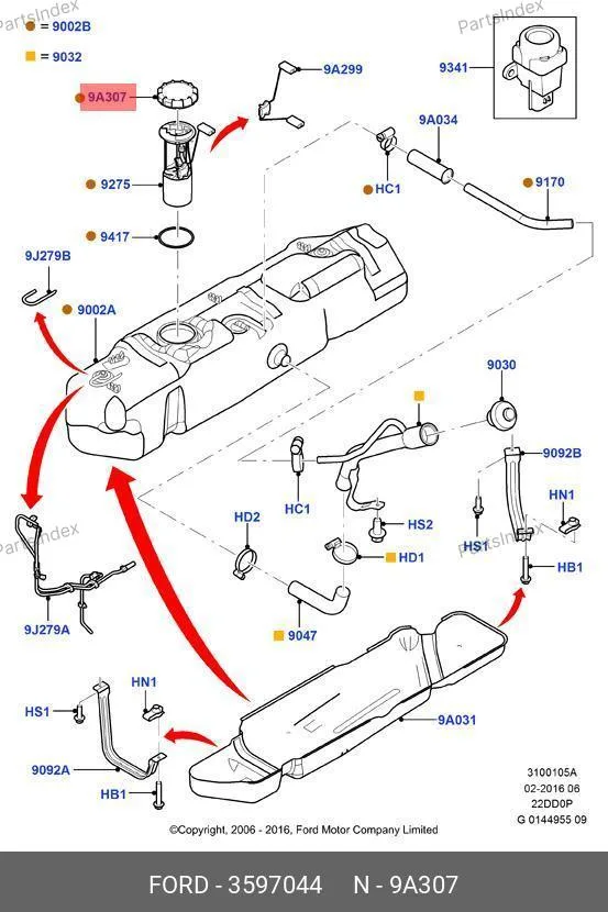 Гайка крепления датчика уровня топлива Ford Transit (топл.бак) 3597044 FORD — 3597044