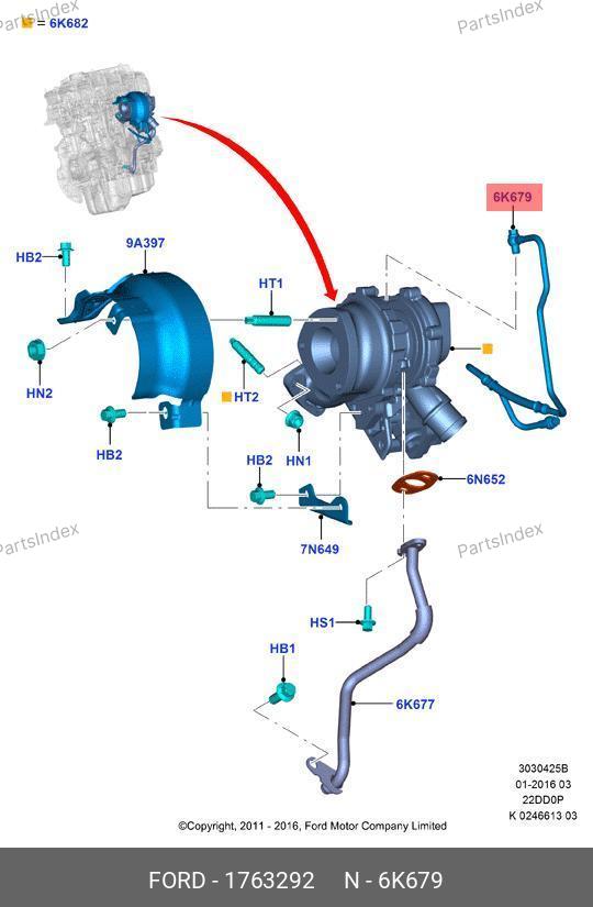 Трубопровод под масла (к турб.) 155 л.с. BK3Q 6K679 BA — FORD 1763292 2052535 — 1763292 2052535