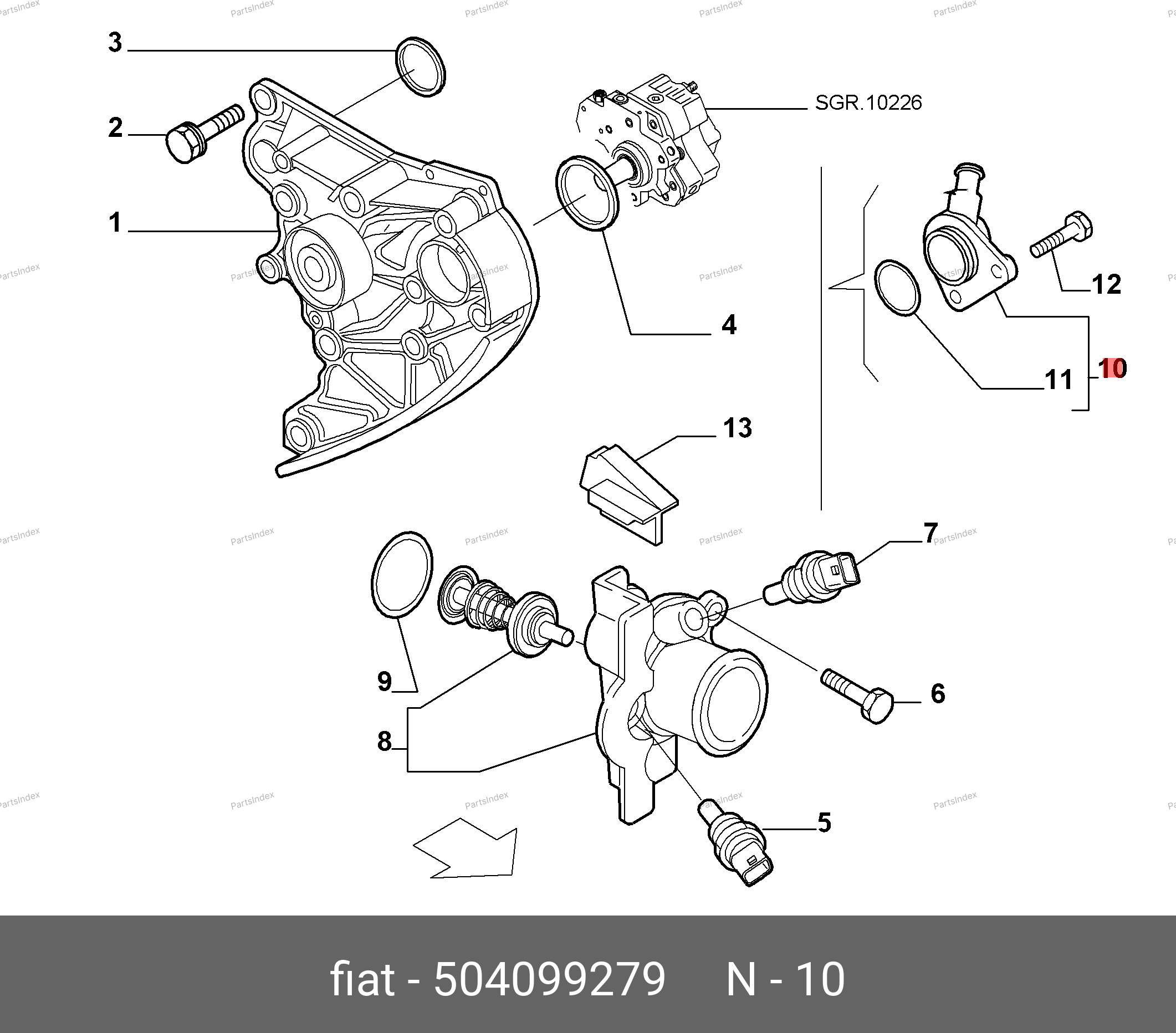 Фланец системы охлаждения (пластиковый патрубок) — FIAT 504099279 — 504099279