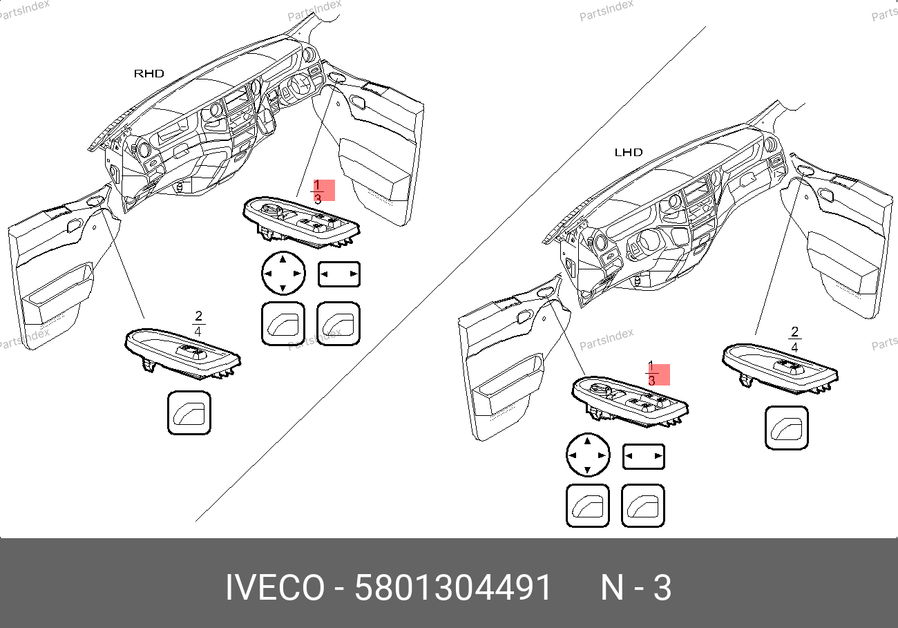 Кнопки стеклоподьемников (вод. сторона) — IVECO 5801304491 — 5801304491