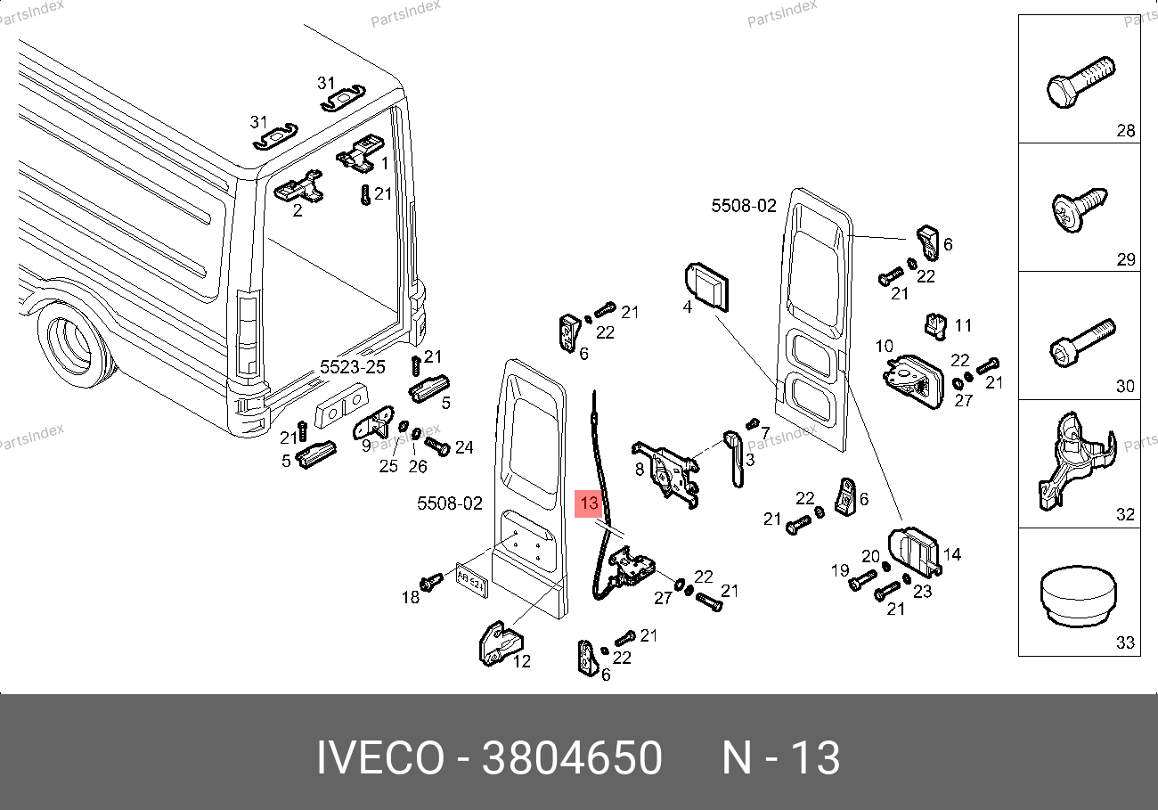 Замок задней расп. двери левый, нижний — IVECO 3804650 — 3804650
