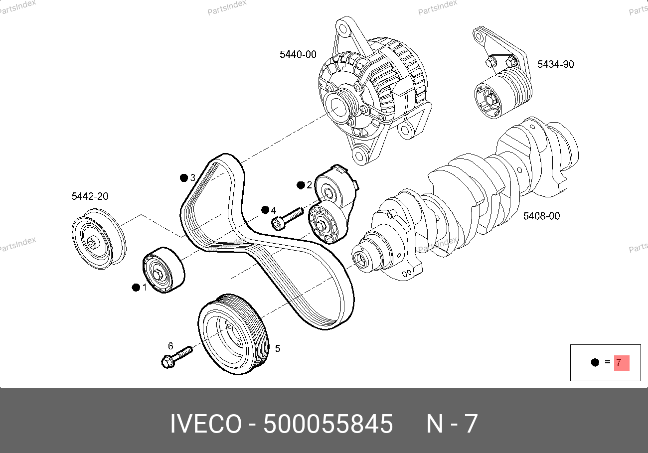 Ремень генератора к-т (ремень 7РК1322 + 2 ролика), (2.3) — IVECO 500055845 — 500055845