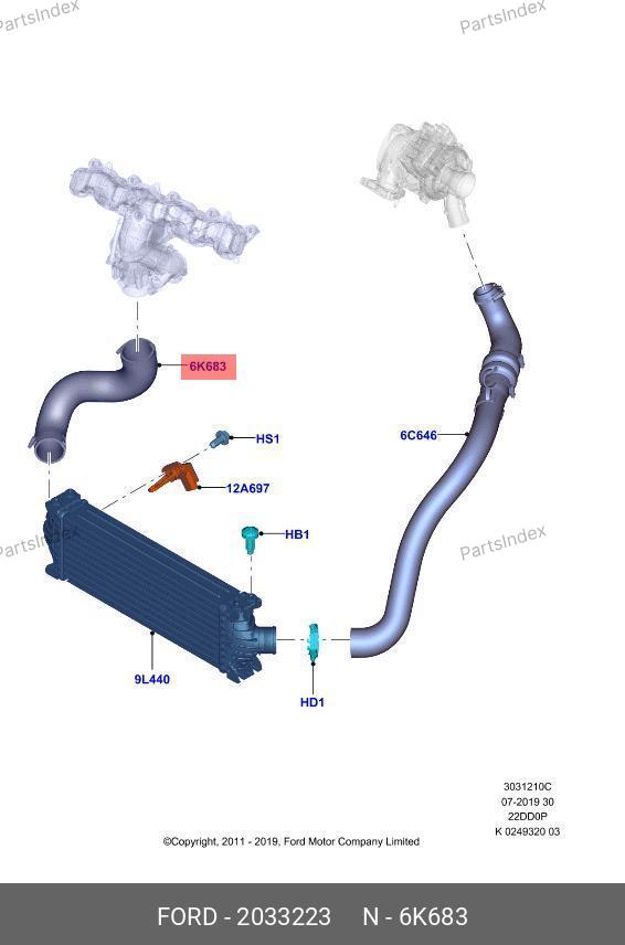 Патрубок интеркулера левый Ford Transit TR14- 19 (перед.привод) Ford JMC — 2033223 — 2033223