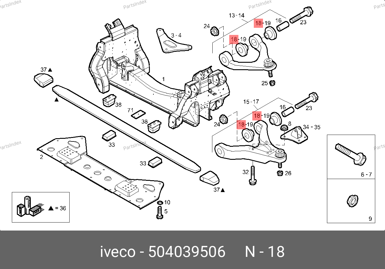 Сайлентблок пер. рычага (двухрычажная подвеска) (16 шт к-т на машину) — IVECO 504039506 — 504039506