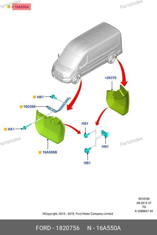 Брызговик передний правый Tr14- BK31 16A266 AA5JA — Ford Transit 1820756 2048989 — 1820756 2048989