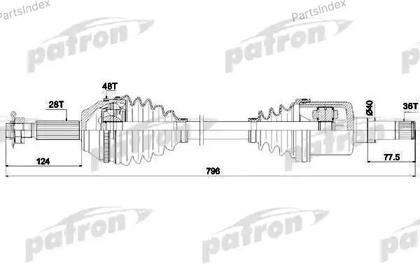 Вал приводной левый всборе FWD VXT75 6C11 3B437 DE — PATRON PDS0302 1496580 — PDS0302 1496580