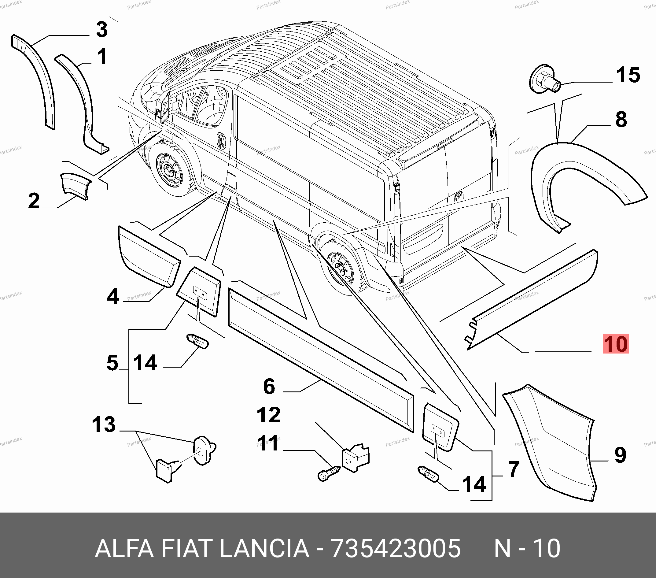 Молдинг задней расп. двери, левый — FIAT 735423005 — 735423005