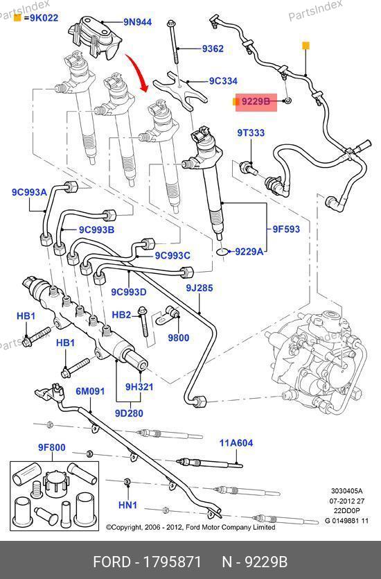 Кольцо уплотнительное обратки форсунки ЕВРО4 (зеленое) 6C1Q 9T558 AA — FORD 1795871 — 1795871