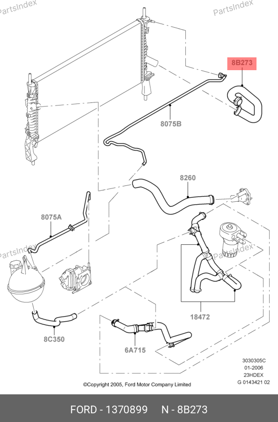 Шланг радиатора нижний П/П 6C11 8B273 CB — FORD 1370899 — 1370899