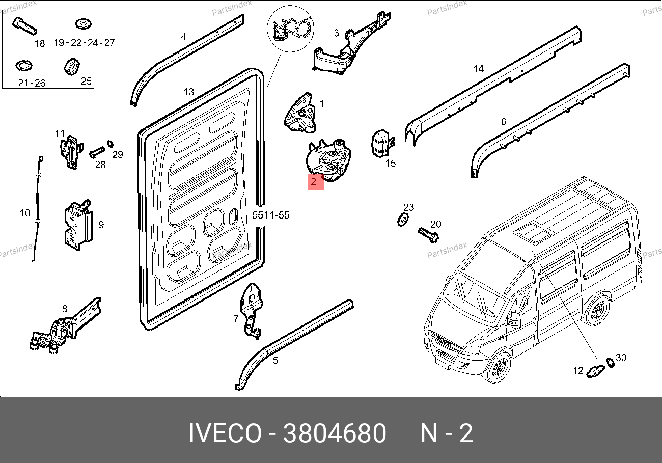 Ролик сдвижной двери верхний, с кронштейном — IVECO 3804680 — 3804680