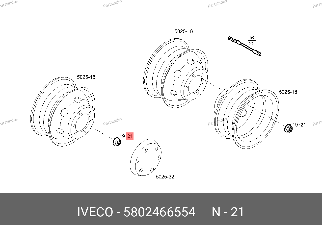 Гайка колеса (М18*1,5) — IVECO 5802466554 — 5802466554
