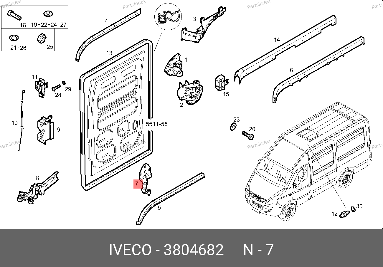 Ролик сдвижной двери нижний, с кронштейном — IVECO 3804682 — 3804682