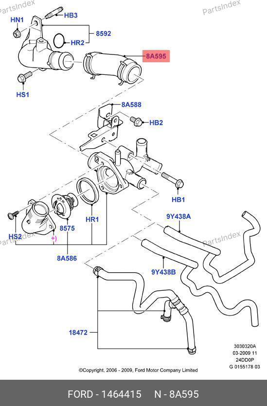 Шланг от корпуса термостата к передней крышке 7C16 8B555 AA — FORD 1464415 — 1464415