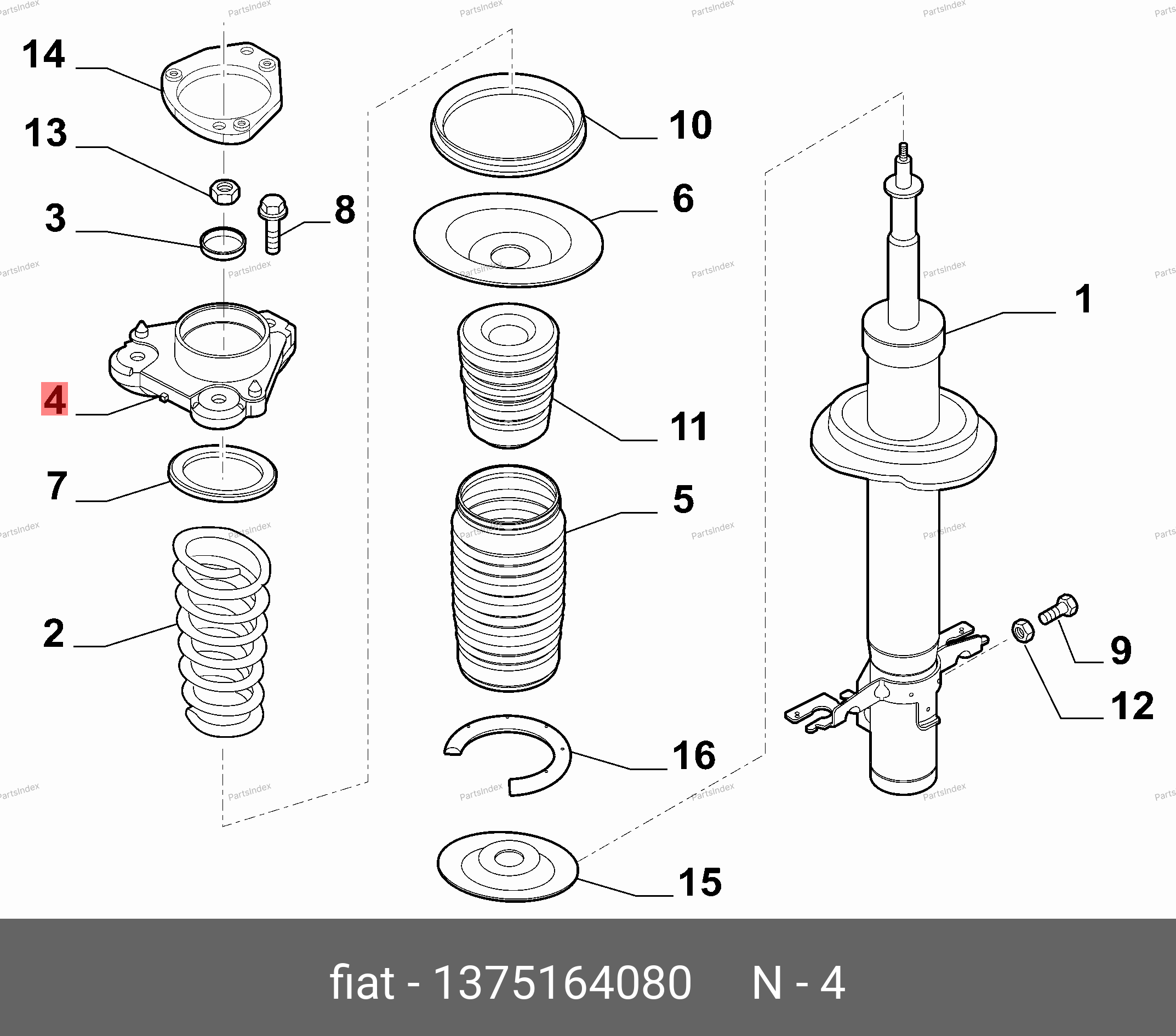 Опора передней стойки правая, с 2014 г.в. — FIAT 1375164080 — 1375164080