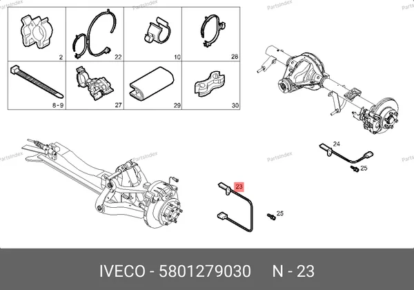 Датчик ABS (передний, лев/пр, плоский, длинный) 5801279030 IVECO — 5801279030