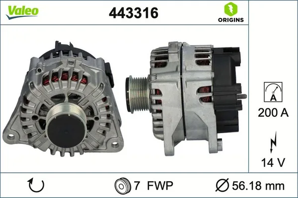 Генератор 290 кузов 200 А/5802407298 Ducato 443316 FIAT — 443316