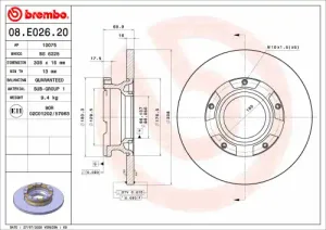 Диск тормозной задний TR 14 (R 15 передний привод) D 308 мм 2040064 BREMBO — 08E02620